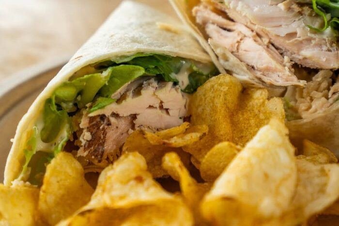 Chicken wrap with avocado, close-up