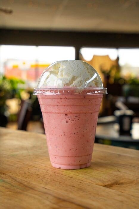 Strawberry frappe with whipped cream